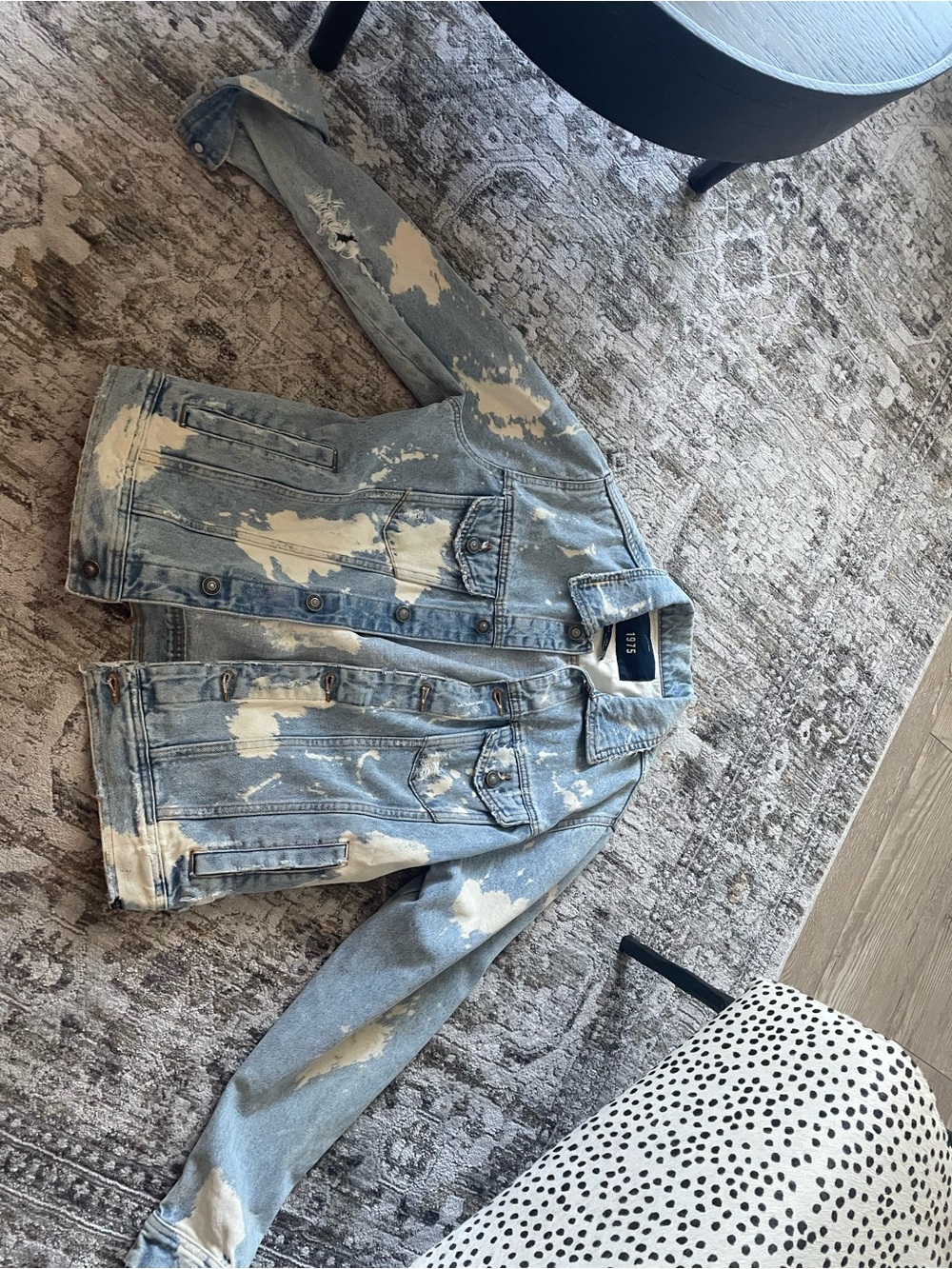 Zara Light Blue Denim Jacket with Bleach-Splatter Detail